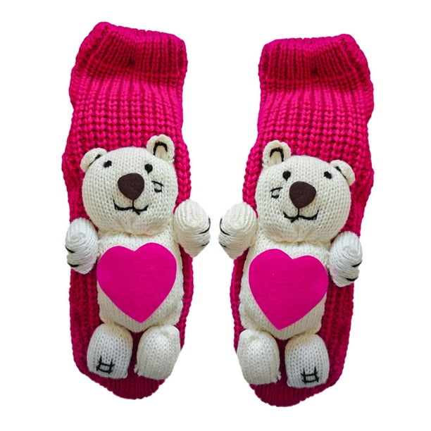 Calcetines de animales 3D, regalos de Año Nuevo, calcetines de punto antideslizantes para el hogar, la sala de estar y el dormitorio. Oso Rosa Rojo