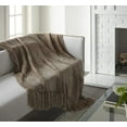 thumbnail image 3 of Crafted by Catherine Taupe Heavyweight Chenille Throw 50" x 60", Luxury Soft Cozy, 3 of 4
