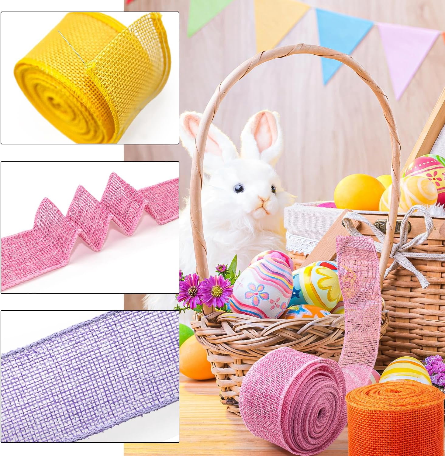 NANAHuang Burlap Ribbon Wired Ribbon 2 Inch Wide Burlap Wired Ribbon 6 Rolls 30 Yards Solid Fabric Metal Wire Edge Ribbon for Crafts Gift Wrapping Wreaths Bows Making E Decorations