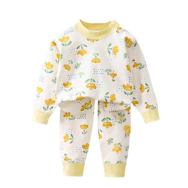 Odeerbi 6M-10Y Niños Verano Algodón Pijamas Manga Larga Tops Pantalones Conjunto Suave Floral Sleepwear Dos-Pijamas de Dos Piezas