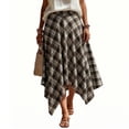 thumbnail image 2 of Women's High Waist Vintage Plaid A-Line Midi Skirt, Irregular Hem Flowy Casual Flare Skirt Coffee M(M), 2 of 7