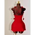 thumbnail image 2 of Vibrant Red Halter Mini Dress With 3D Rose Embellishments, Ruched Bodycon Fit, Open Back Design For Evening Events, 2 of 7