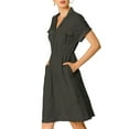 thumbnail image 5 of Allegra K Women's Notched Lapel V Neck Elastic Waist Shirt Dress with Pockets, 5 of 7