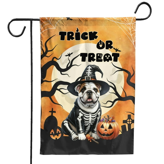 Trick or Treat Bulldog Needs Candy Happy Halloween Night Garden Flag 12x18in Double Sided Dog Lover Gifts Idea Outdoor Decor - 02020