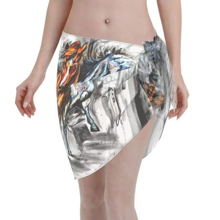 Ocsxa Four Running Horses Print Sarong Coverups For Women Bathing Suit Wrap Swimsuit Skirt Beach Bikini Cover Up Swimwear