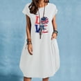 thumbnail image 2 of Vestido suelto informal de manga corta con bolsillo y cuello redondo con estampado del Día de la Independencia de algodón y lino de verano para mujer Fridja  qw3645, 2 of 4
