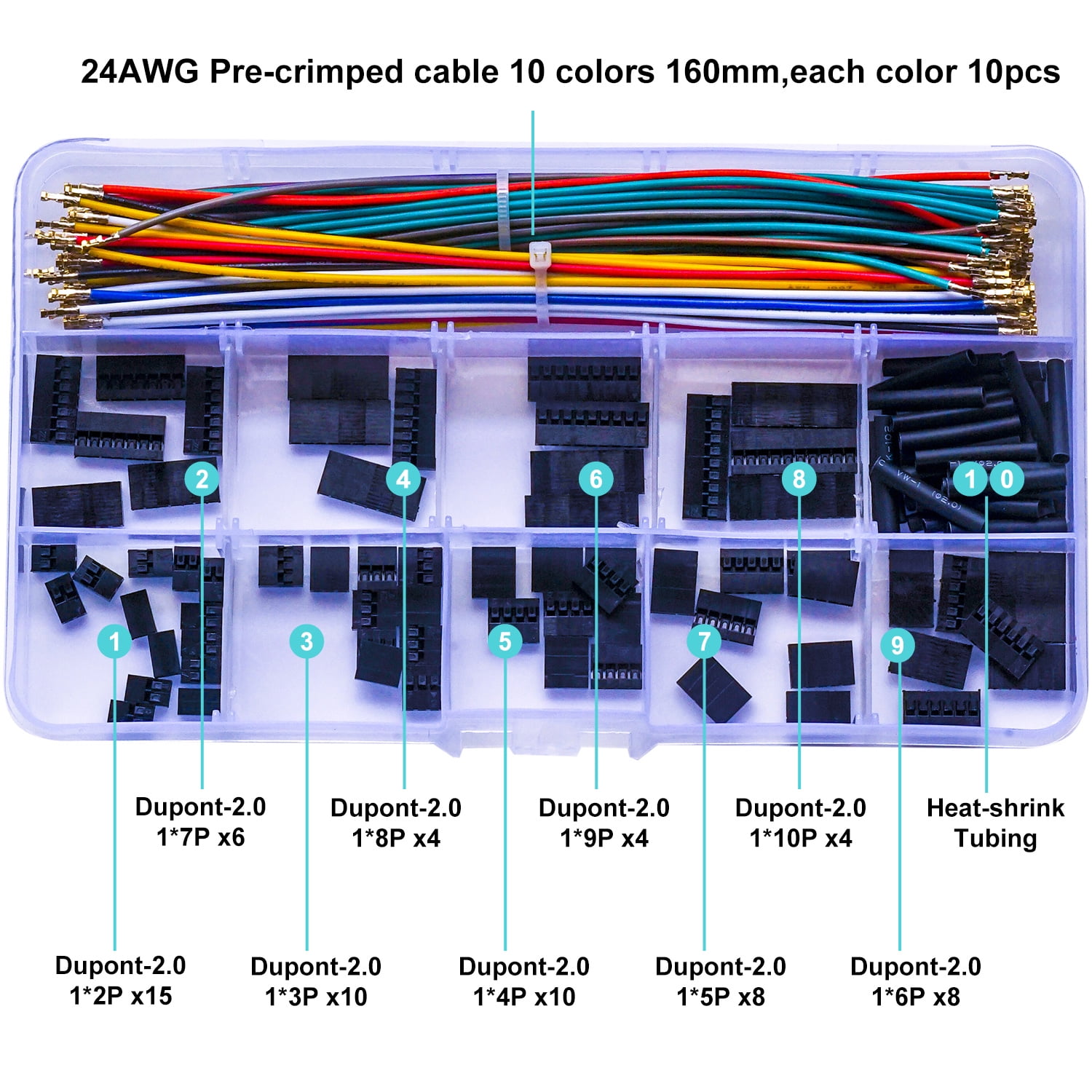 Keszoox Dupont 2.0mm Cable Connector Kit 24AWG Premium Pre-Crimped Cables