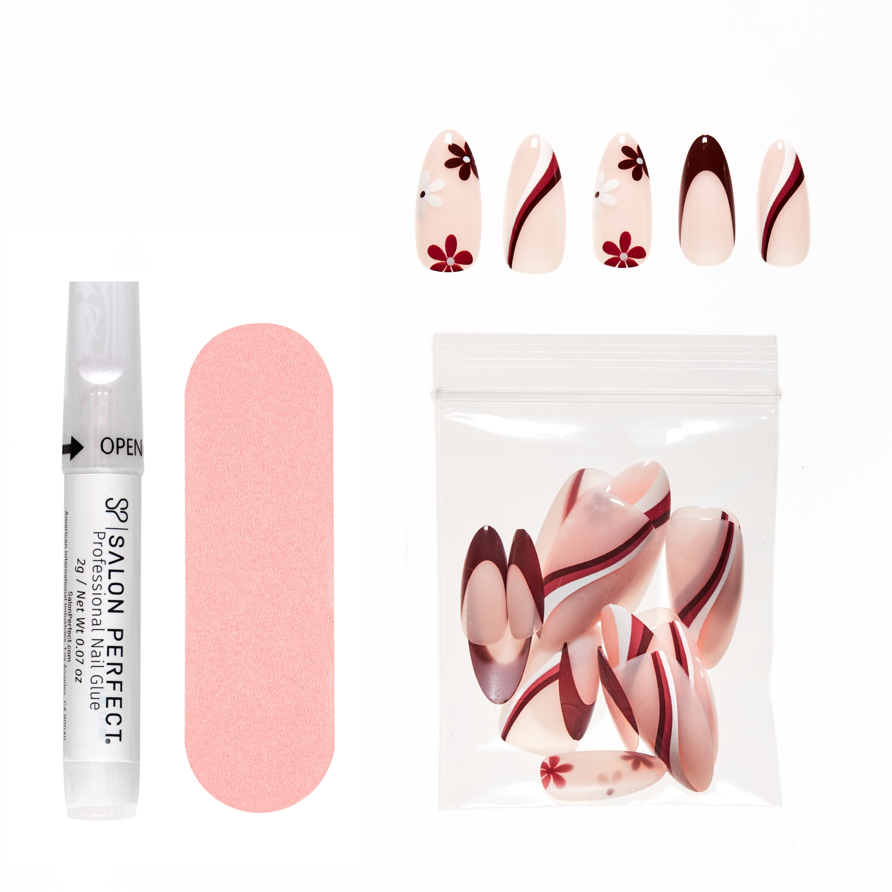 Salon Perfect Falloween Press On Nails, 322 Matte Flower Swirl, File & Glue Included, 30 Nails