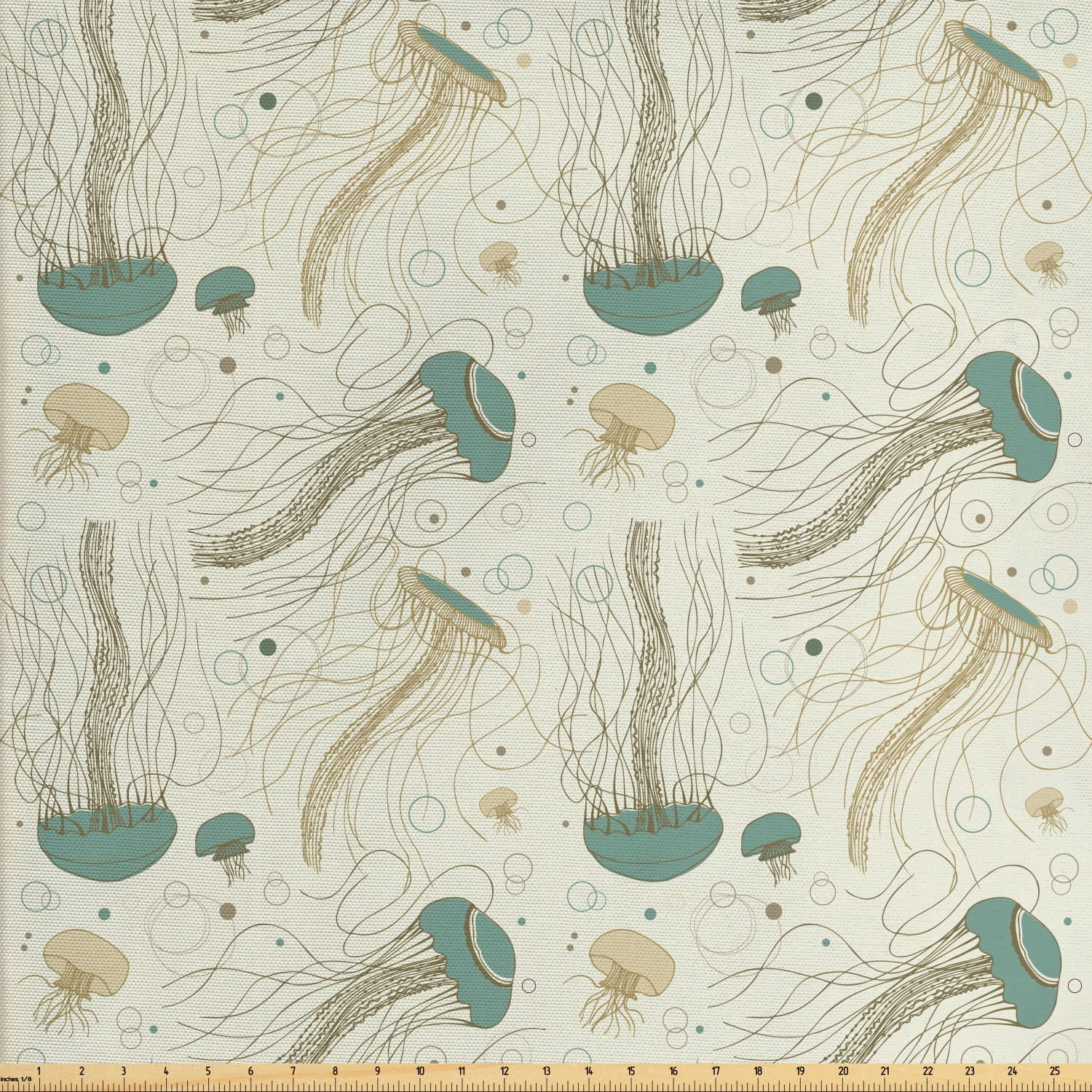 Jellyfish Fabric by The Yard, Continuous Design of Medusa Ocean