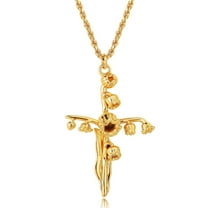 PYNZY Cross Pendant Necklace for Women Daffodils May Birth Flower Necklace with 18K Gold Plated Jewelry Gift