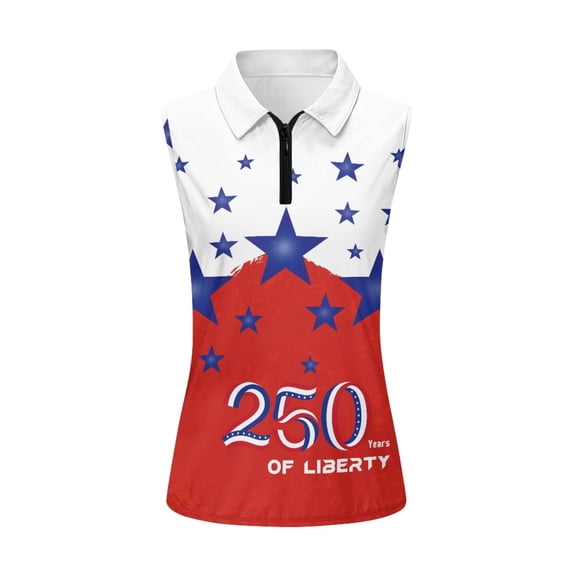 HUIACONG American Flag Pattern Womens Sleeveless Golf Shirts, Fashion Golf Sleeveless Shirt Moisture Wicking Casual Golf Top Elastic