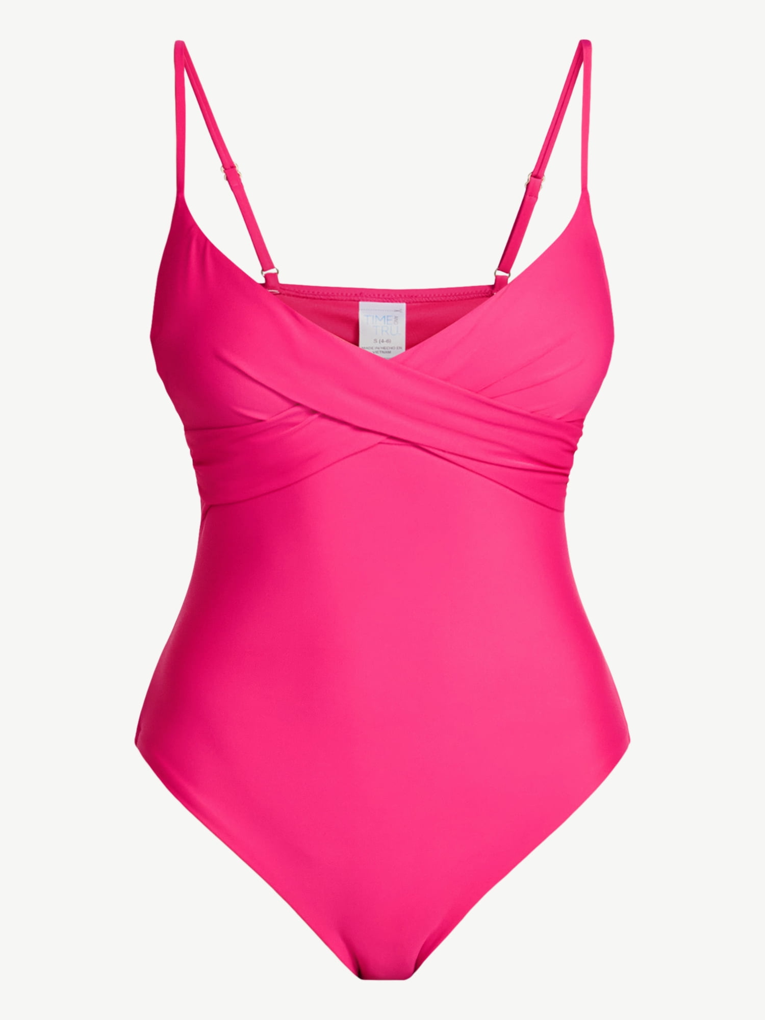 Time and Tru Women's and Women's Plus Size Ruched Front One Piece Swimsuit, Sizes XS-3X