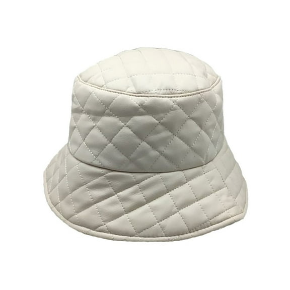 Top Headwear Quilted Vegan Leather Bucket Hat - White