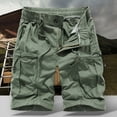 thumbnail image 2 of HOOMEUMY Men's Summer Cargo Shorts Cotton Loose Fit Breathable Stretch Elastic Waist Multi-Pocket Zip Fly Straight Short Pants Green L, 2 of 3
