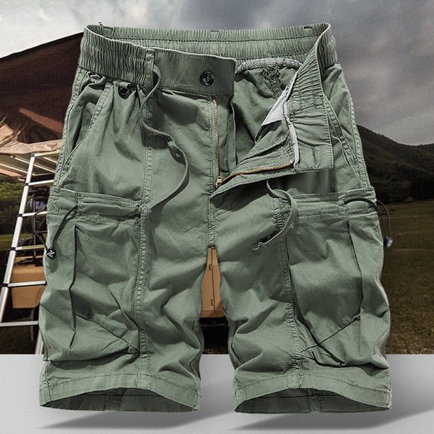 pstuiky Pantalones cortos casuales para hombre, Pantalones cortos cargo con bolsillo y cintura elástica de color liso para hombre Pantalones cortos para correr para hombre