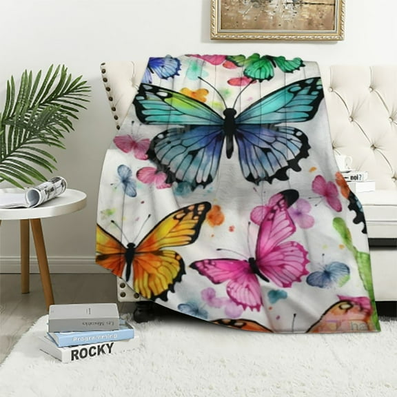 COMIO Butterfly Throw Blanket Smooth Soft Print Blanket for Travelling Camping Gift Kid Adult