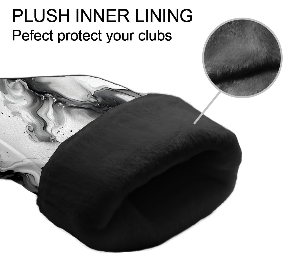 Golf Club Covers, Black White Ink Swirl Premium PU Leather Driver Hybrid Putter Head Covers with Velvet Lining, Waterproof Golf Gifts for Men Women
