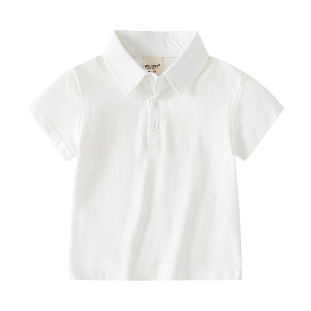 MIASHUI Polo à Manches Courtes pour Garçon, Couleur Unie, Uniforme Scolaire, Blanc, 2-3 Ans