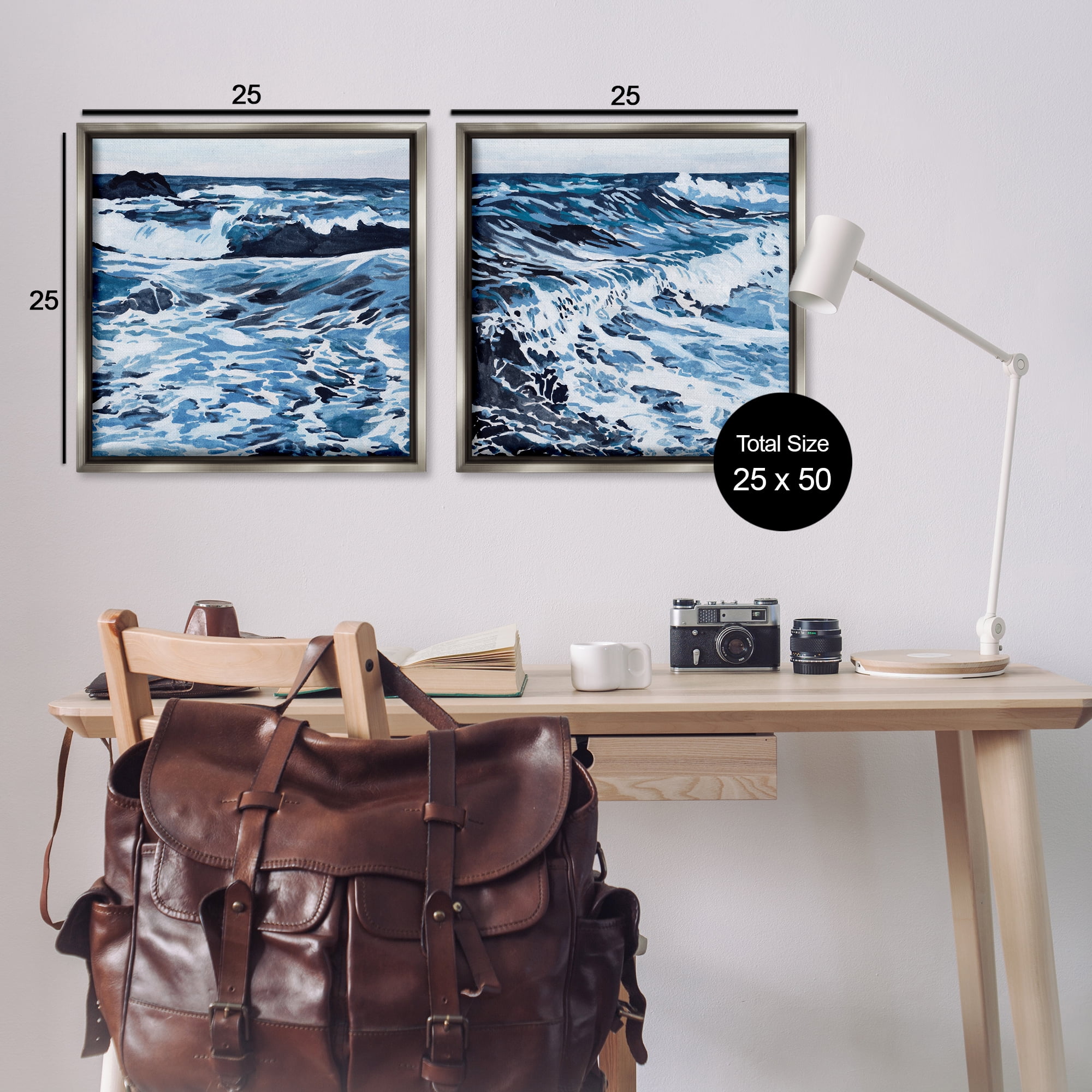Stupell Industries Breaking Ocean Waves Nautical & Beach Painting Gray Floater Framed Canvas Art Print Wall Art, 25 x 25, Set of 2
