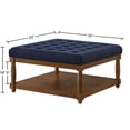 thumbnail image 3 of S-HOME Large Square Upholstered Tufted Linen Ottoman, Spacious Coffee Table with Solid Wood Shelf，Navy Blue, 3 of 6