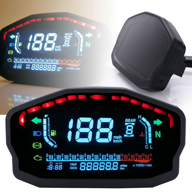 Compteur de Vitesse, Qiilu Instrument LCD Odometre Compteur Tachymetre  Jauge pour Moto (7 Colors)