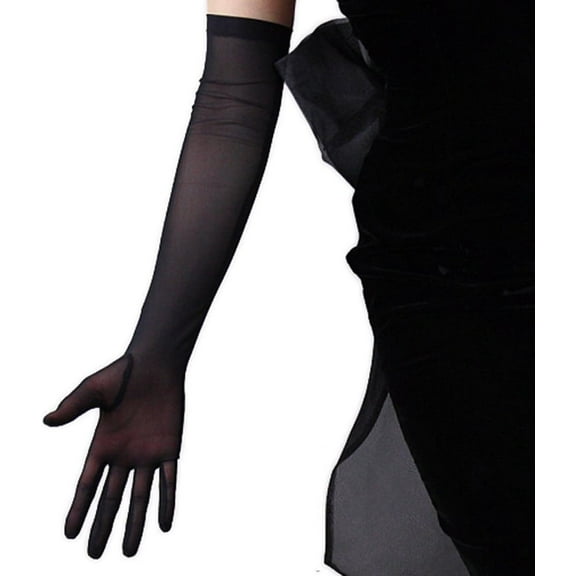 Jtbuh XLY Tulle Long Gloves Stretchy Lace Nylon Black Semi Sheer TECH Touchscreen 50-52