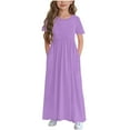 thumbnail image 5 of 2 Pack Short Sleeve Dresses for Girls with Pockets Size 4-14 Teens Kids Casual Solid Crewneck High Waisted A-Line Long Maxi Dress 2025, 5 of 8