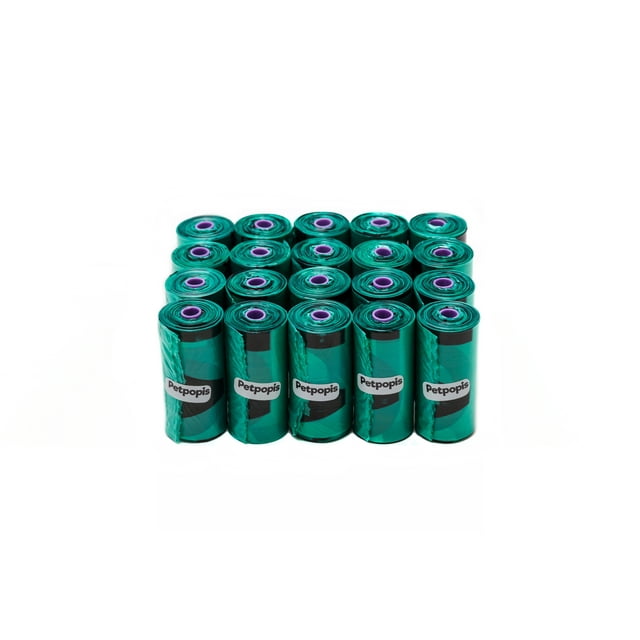 300 Bolsas sanitarias biodegradables ecológicas para recoger popo de perro Petpopis (20 rollos) Petpopis Caja con 20 rollos color verde tamaño estandar