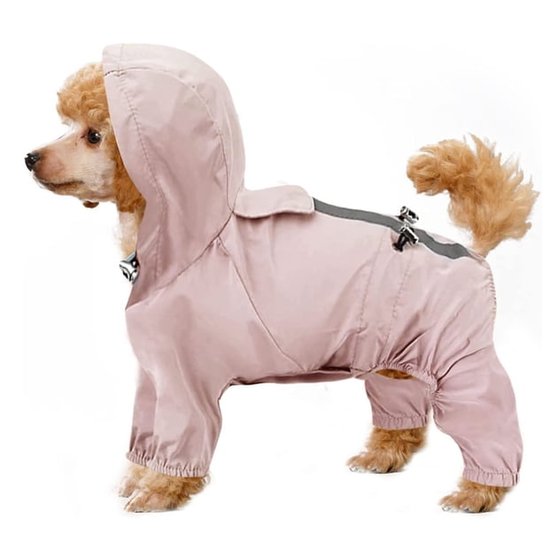 Chubasquero para perro, chaqueta impermeable ajustable para exteriores, impermeable, con patas, chaqueta para cachorro repelente al agua con rayas reflectantes largas para perros pequeños y medianos