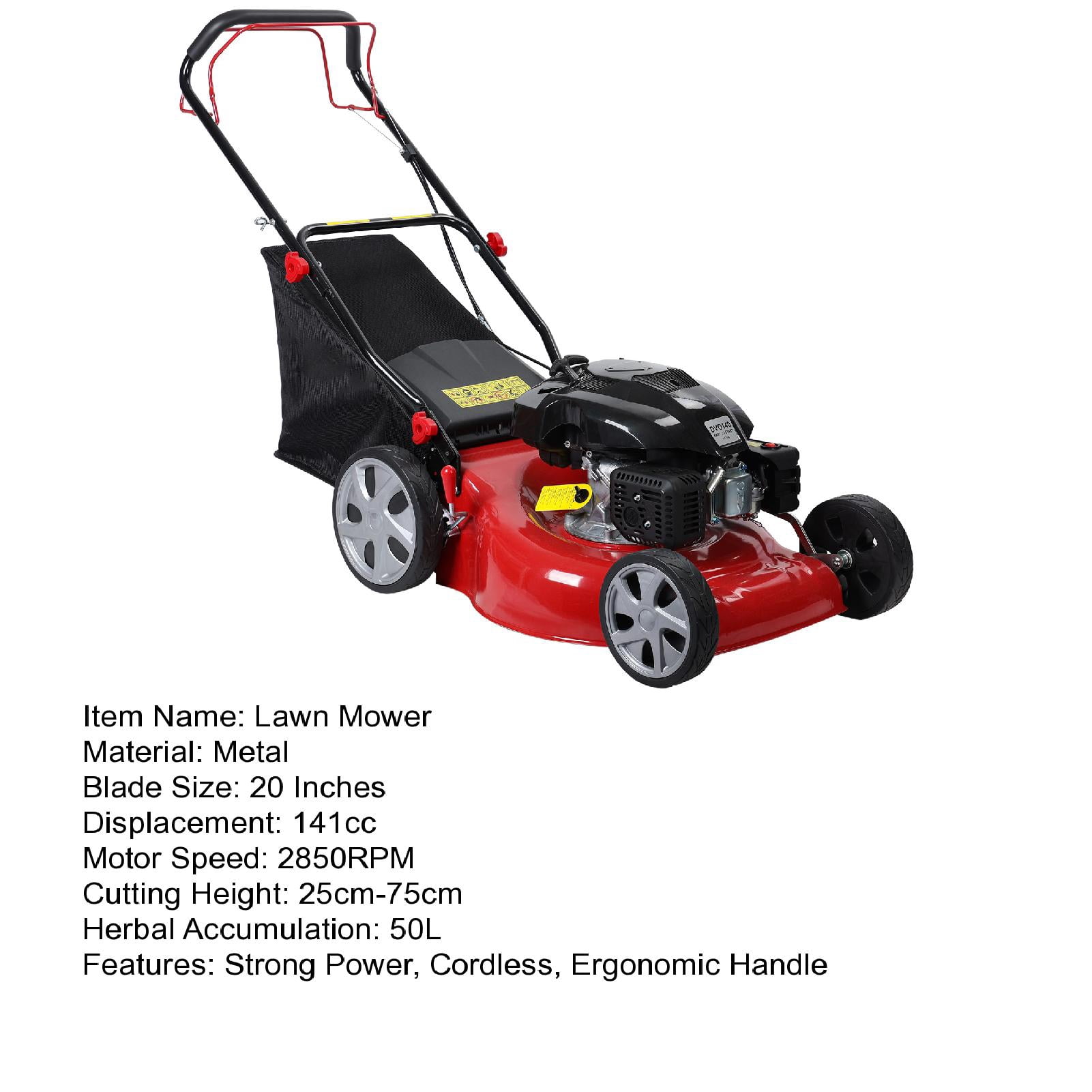 Grandest Birch Gas-powered Lawn Mower 141cc 4-Stroke With 50L Grass Tank,Push Lawn Mower,Self Propelled Lawn Trimmer Low Voice Gas Bush Cutter