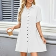 thumbnail image 6 of LOVZFMLL Dresses for Women Short Sleeve V Neck Button Down Summer Midi T-shirt Dresses with Pockets Casual Beach Vacation Clothes White XL, 6 of 9