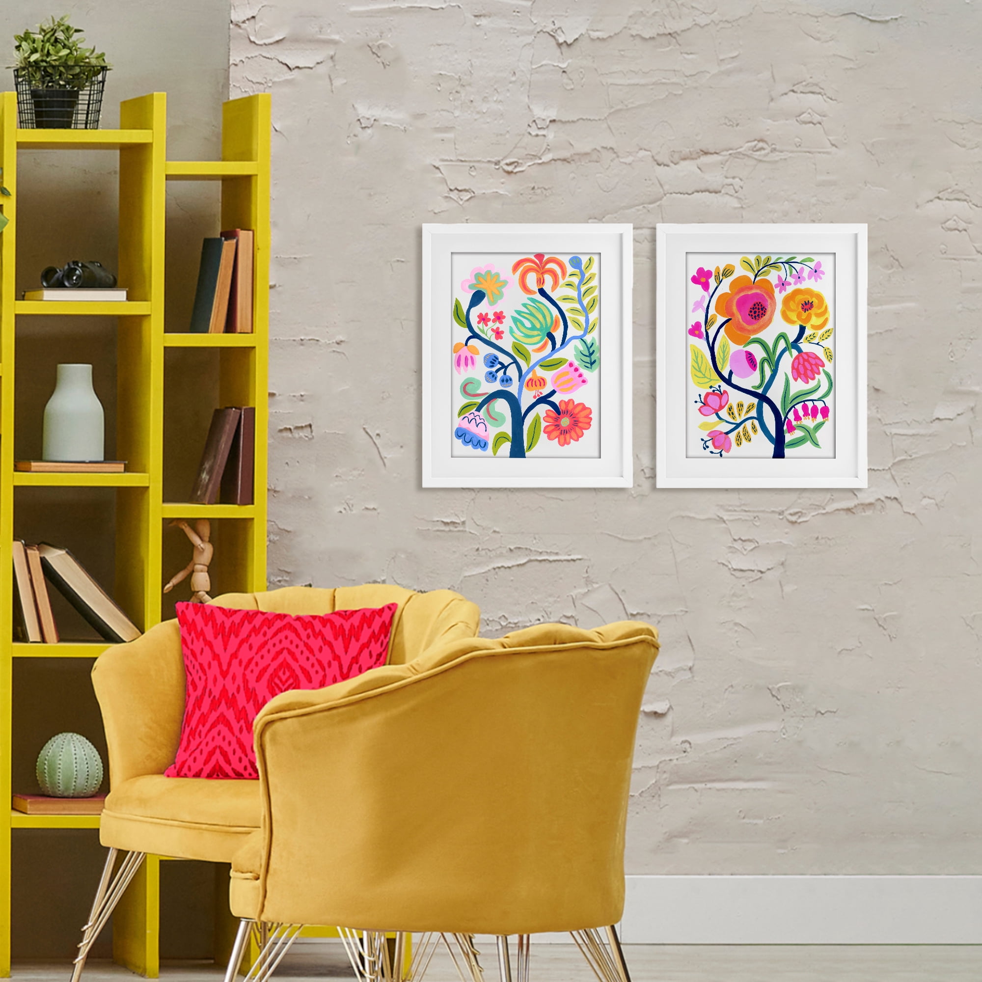 Stupell Industries Colorful Boho Blue Tree 2 Piece White Framed Print Under Glass Set, design by Suzanne Allard