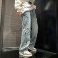 thumbnail image 2 of LIJCC Teen Boys Jeans Star Decoration Baggy Straight Wide Leg Elastic Waist Denim Pants Loose Casual Jean Pants, 2 of 6