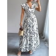 thumbnail image 5 of Women'S A Line Dress with Tie Waist Floral Print Beach Vacation Party Short Sleeve Ruffle Elegant Navy Blue M, 5 of 8