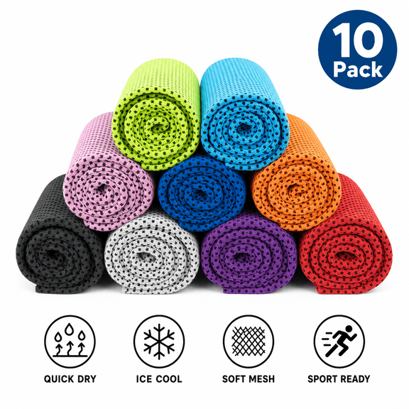 10 Pack Cooling Towels for Sports, 12" x 32" Multicolor Quick Dry Microfiber Ice Cold Towel for Gym Yoga Workout Running