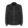 thumbnail image 3 of inhzoy Women's Bomber Jacket Lightweight Zip Up Casual Metallic Jacket Coat Outerwear Black M, 3 of 7