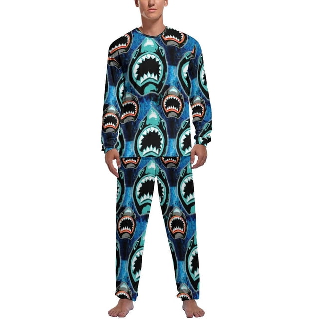Pijamas de tiburón marino con estampado animal para hombre, conjuntos de pijamas encantadores de manga larga, dos piezas, ropa de dormir con patrón de otoño para el tiempo libre, regalo