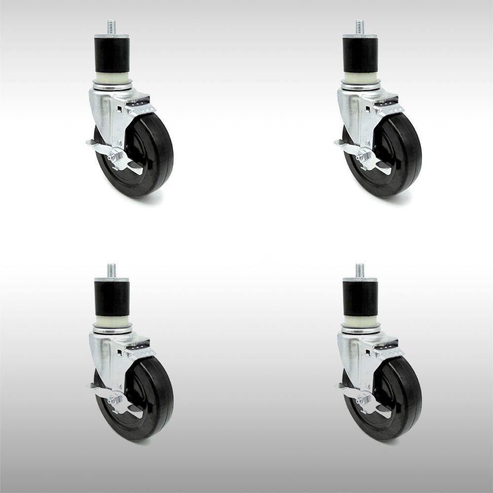 5" x 1-1/4" Swivel Caster w/ Non-Marking TPR Wheel 1300# 4 Pk; 2 w/ Top Brake 