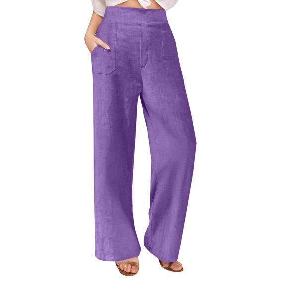 Eagokdc Women's Casual Pants Loose Wide Leg Straight Elastic Waist Comfy Wide-Leg Pant Size S-2XL