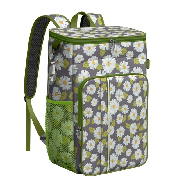 Yellow Daisy Cooler Backpack, Retro Floral Waterproof Insulated Bag, Cute Boho Lunch Backpack for Work, Picnic, Travel