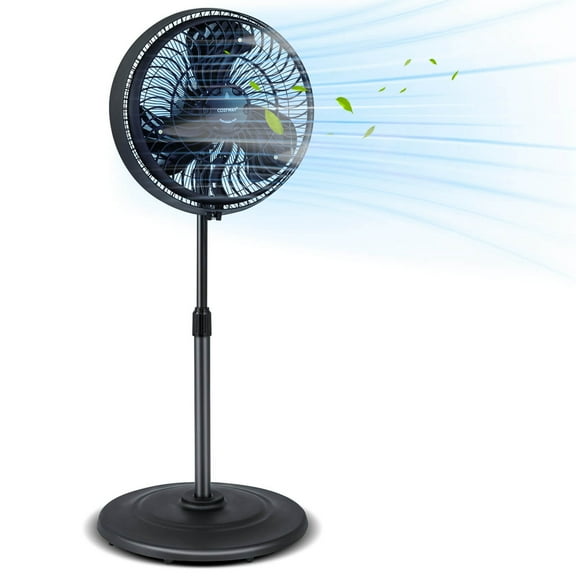 Costway 16" Oscillating Misting Pedestal Fan with 3-Speed Hose Connector Black