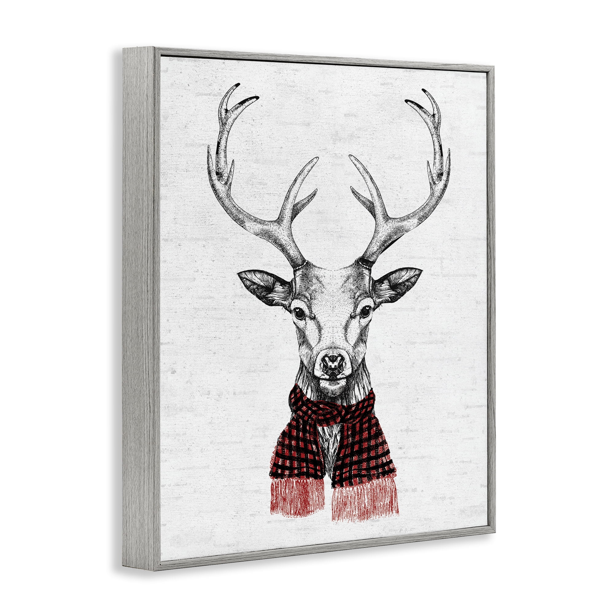 Stupell Industries Holiday Deer with Scarf Animals & Insects Painting Gray Framed Art Print Wall Art, 11 x 14