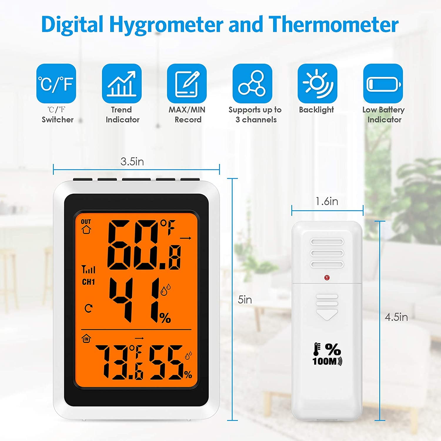IncuTherm™ Plus Digital Thermometer/Hygrometer w Min/Max Memory & Remote  Probe, Egg Incubators, Large Display, Reads Celsius & Fahrenheit +/-1°,  Humidity Reads Accurate +/- 5%, chicken, quail, goose, duck, turkey,  pheasant, poultry, reptile