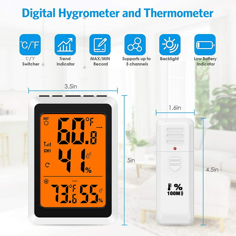 General Tools Wireless Indoor Outdoor Temperature and Humidity Monitor  #EMR964HG with Remote Sensor - Room Thermometer for Home, Temperature and