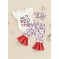 thumbnail image 6 of Aojekbee Baby Girls Summer Outfits Baseball Print Ruffles Romper and Elastic Flared Pants Headband 3 Piece Clothes, 6 of 10