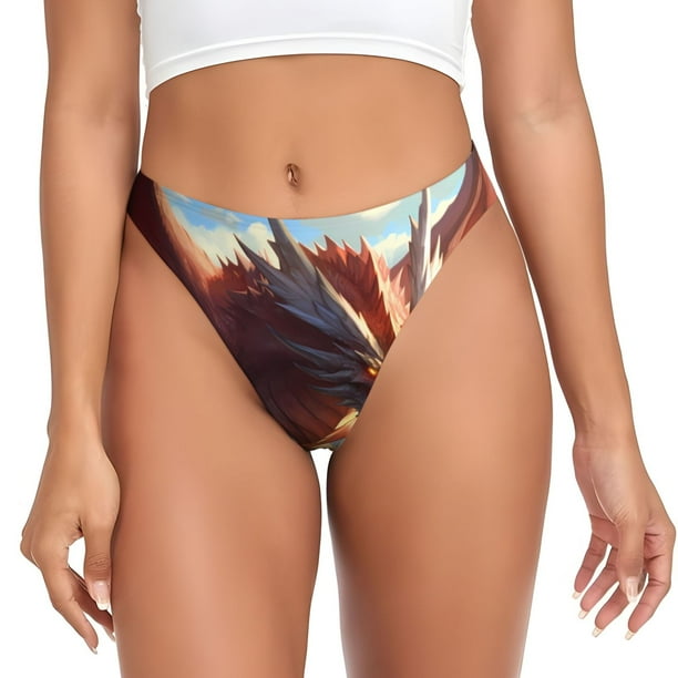 Balery Ferocious Dragon Fury Tangas de Algodón para Mujer con Estampado – Ropa Interior Sexy, Transpirable, G-string-XX-Large