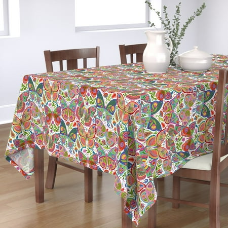 

Cotton Sateen Tablecloth 70 Square - Girl Butterfly Tattoos Folk Butterflies Colorful Floral Nature Art Insect Bug Doodle Print Custom Table Linens by Spoonflower