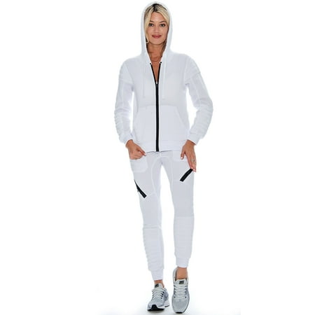 - 9 Crowns Womens Slim FIt Moto Tracksuit Hoodie Sweat Pants Set