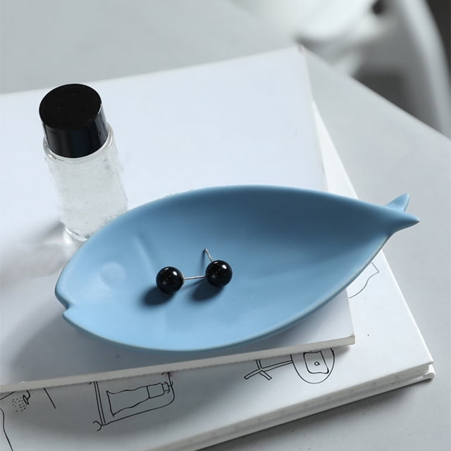 Bandeja de cerámica para joyas Lisbinx, azul, 18,5 x 9,2 x 4 cm, para exhibir collares, pendientes y guardar llaves, y para decorar el tocador.