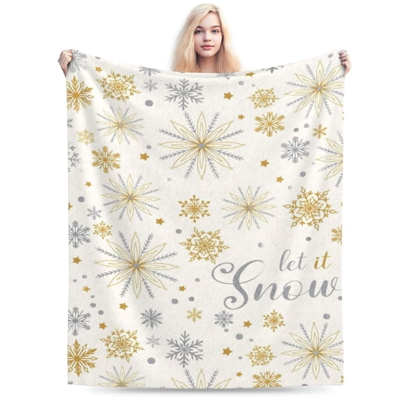 Winter Snowflake Throw Blanket White Let It Snow Blanket Plush Warm Gold Silver Christmas Winter Decor for Sofa Couch Bed 50x40